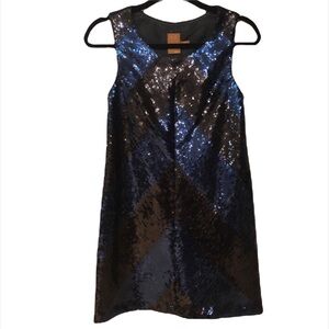 Ali Ro Black & Blue Sequin Sleeveless Shift Dress Size 6 Swiftie Reputation Era